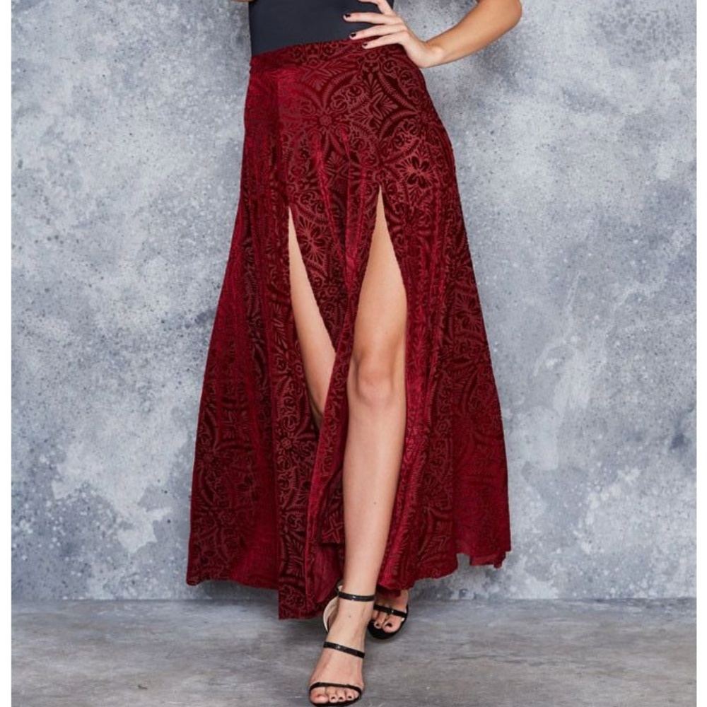 Blackmilk Wine Burned Velvet Maxi Skirt